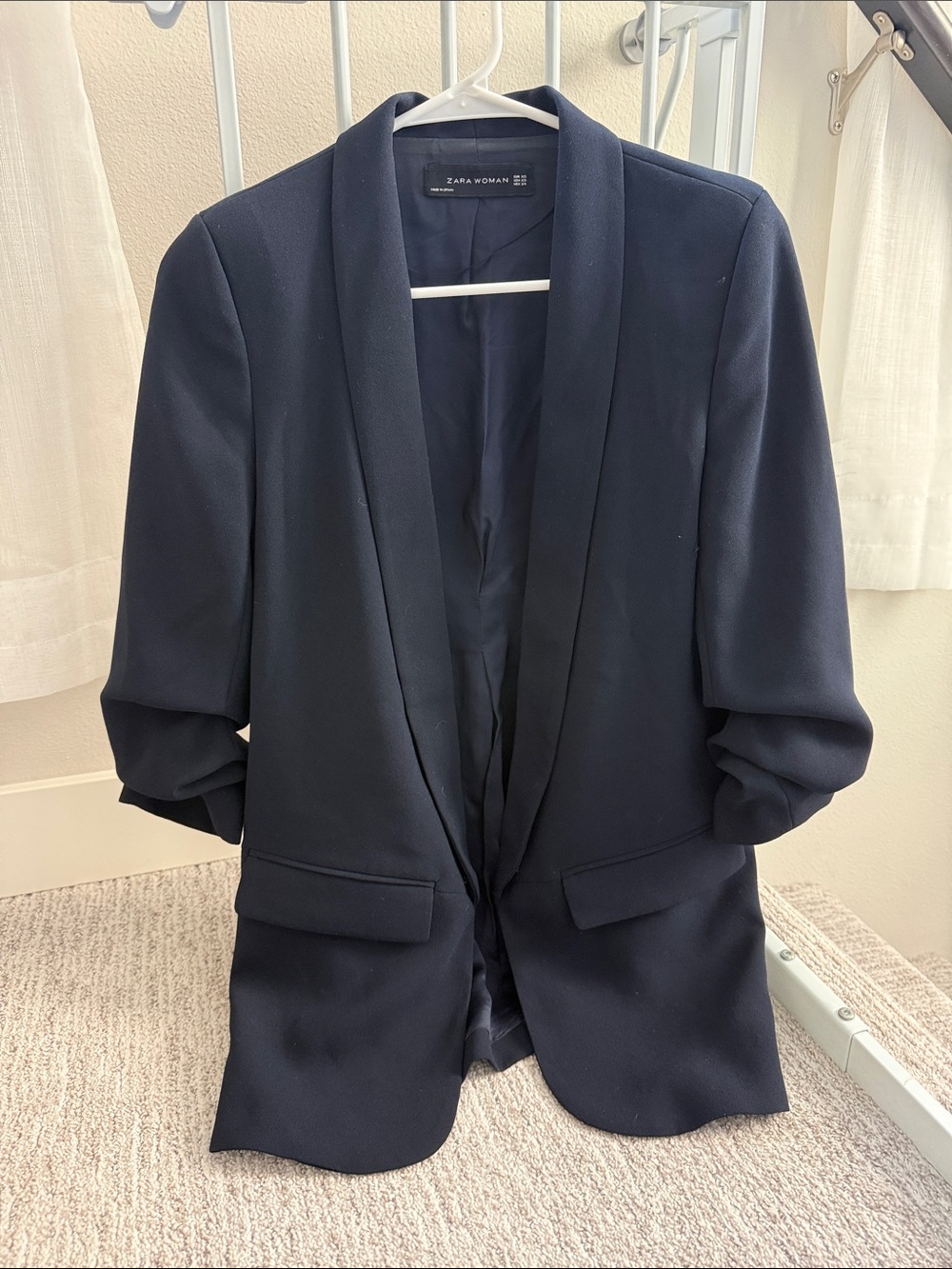 Zara Dark Blue Shawl-Collar Blazer